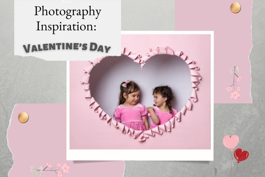 Preschool children posing with a pink paper heart background.