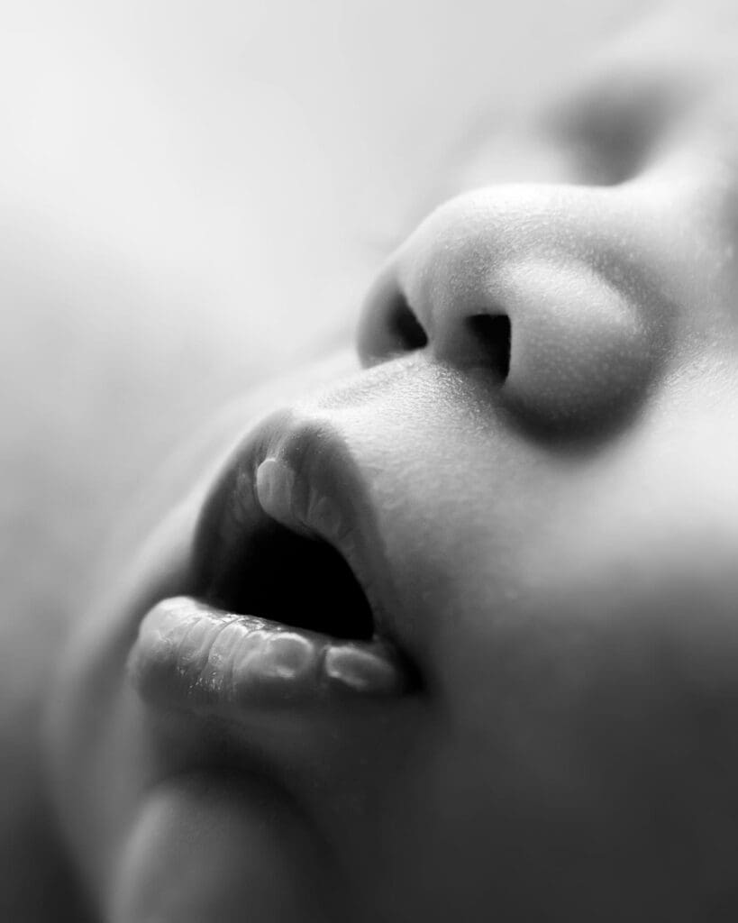 Sleeping newborns macro image of face features